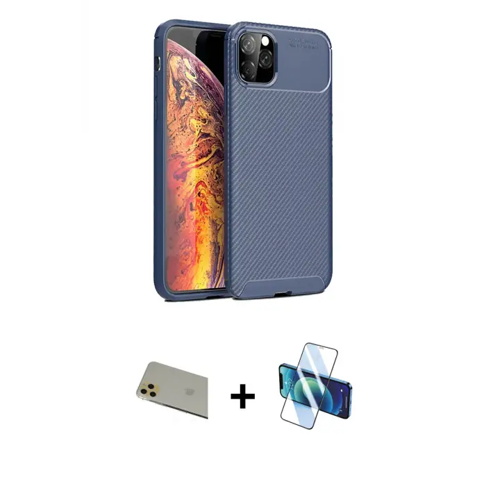 ieg™ iPhone 11 Pro Max Kılıf Eksen Form Prime - Siyah 3D Antistatik Seramik Nano Ekran Koruyucu + Rainbow Kamera Lens Koruma Cam - GD