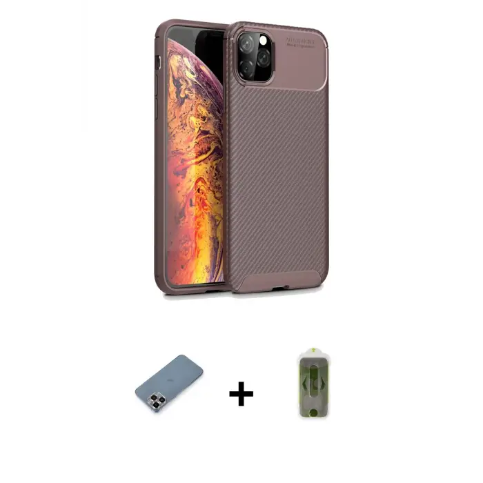 ieg™ iPhone 11 Pro Max Kılıf Eksen Form Prime - Siyah Joko Magic 5D Hayalet Cam + Metal Kamera Lens Koruma Cam - MR