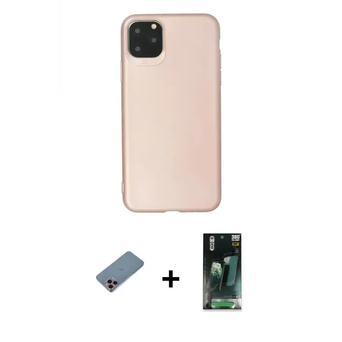 ieg™ iPhone 11 Pro Max Kılıf Kozmos Yansıma Özel Seri - Şeffaf 360 Full Body Arka Koruyucu + Shine Kamera Lens Koruma Cam - PE