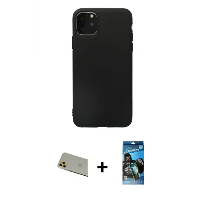 ieg™ iPhone 11 Pro Max Kılıf Kozmos Yansıma Özel Seri - Siyah 34D Izgaralı Cam + Rainbow Kamera Lens Koruma Cam - GD