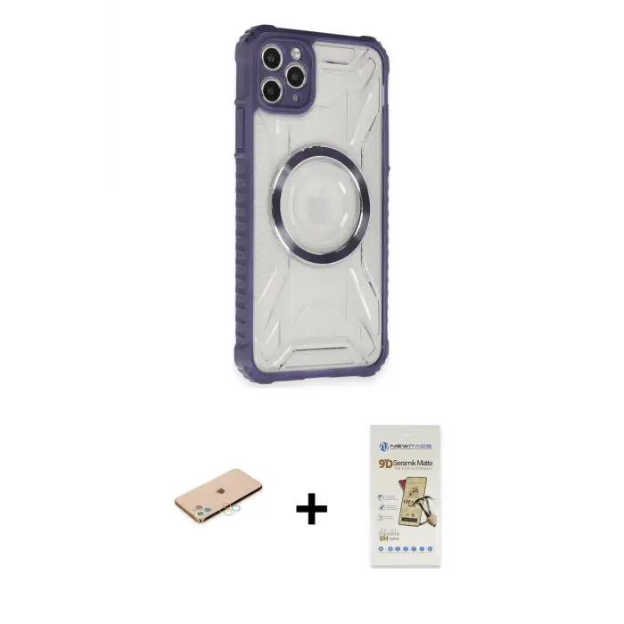 ieg™ iPhone 11 Pro Max Kılıf Kutup Modern - Siyah Mat Seramik Nano Ekran Koruyucu + Renkli Kamera Lens Koruma Cam - MI