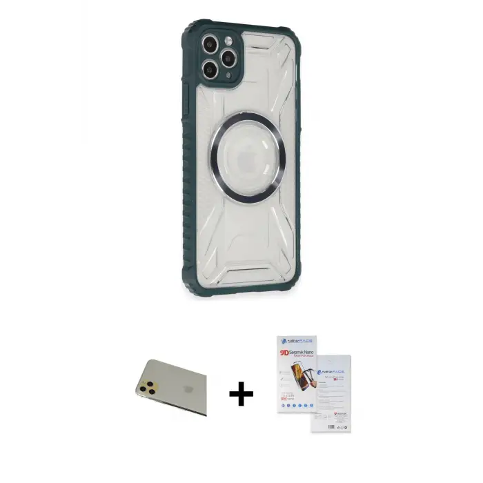 ieg™ iPhone 11 Pro Max Kılıf Kutup Modern - Siyah Seramik Nano Ekran Koruyucu + Rainbow Kamera Lens Koruma Cam - GD