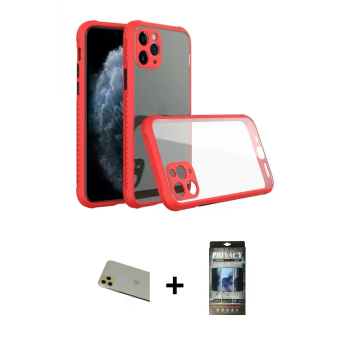 ieg™ iPhone 11 Pro Max Kılıf Nova Asil Özel Seri - Siyah 34D Hayalet Izgaralı Cam + Rainbow Kamera Lens Koruma Cam - GD