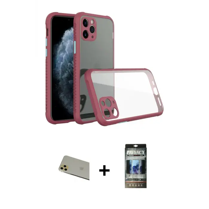 ieg™ iPhone 11 Pro Max Kılıf Nova Asil Özel Seri - Siyah 34D Hayalet Izgaralı Cam + Rainbow Kamera Lens Koruma Cam - GD