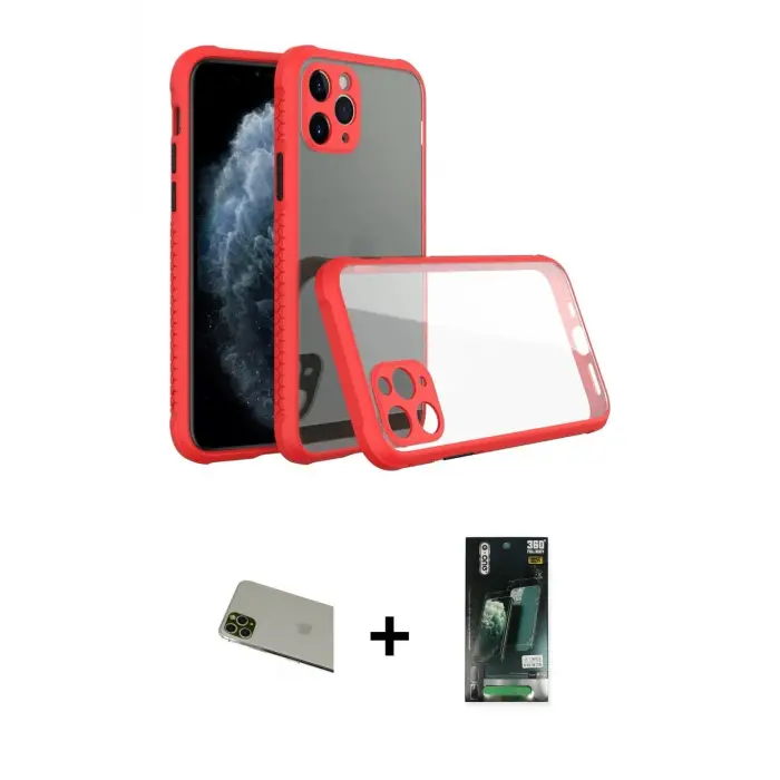 ieg™ iPhone 11 Pro Max Kılıf Nova Asil Özel Seri - Siyah 360 Mat Full Body Arka Koruyucu + Rainbow Kamera Lens Koruma Cam - YL