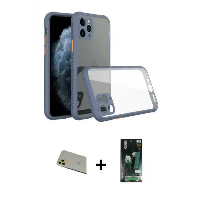 ieg™ iPhone 11 Pro Max Kılıf Nova Asil Özel Seri - Siyah 360 Mat Full Body Arka Koruyucu + Rainbow Kamera Lens Koruma Cam - GD