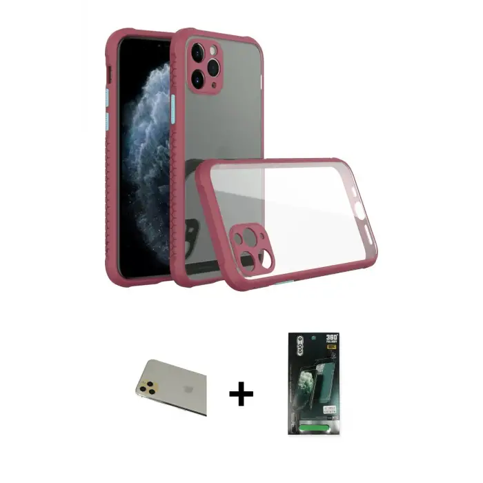 ieg™ iPhone 11 Pro Max Kılıf Nova Asil Özel Seri - Siyah 360 Mat Full Body Arka Koruyucu + Rainbow Kamera Lens Koruma Cam - GD