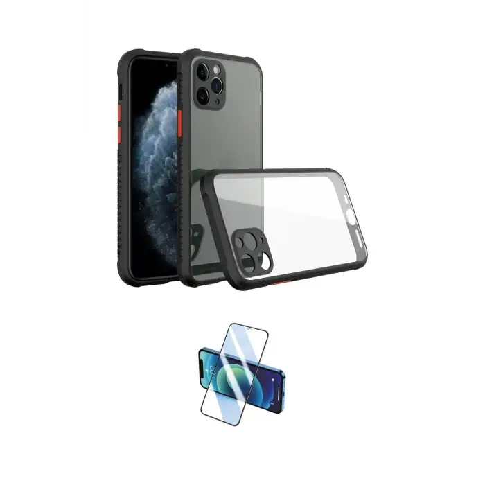 ieg™ iPhone 11 Pro Max Kılıf Nova Asil Özel Seri - Siyah 3D Antistatik Cam Ekran Koruyucu