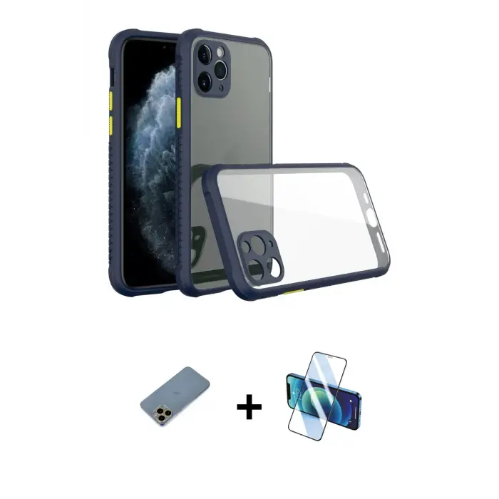 ieg™ iPhone 11 Pro Max Kılıf Nova Asil Özel Seri - Siyah 3D Antistatik Cam Ekran Koruyucu + Shine Kamera Lens Koruma Cam - GD