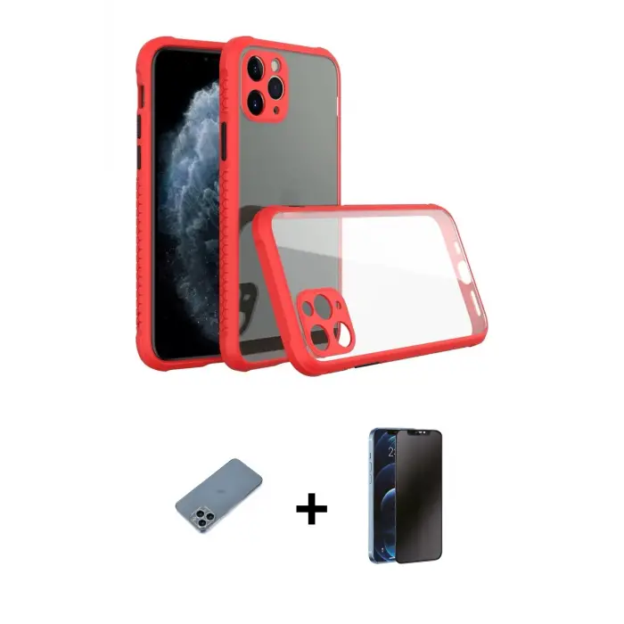 ieg™ iPhone 11 Pro Max Kılıf Nova Asil Özel Seri - Siyah 3D Antistatik Hayalet Cam Ekran Koruyucu + Shine Kamera Lens Koruma Cam - SABE