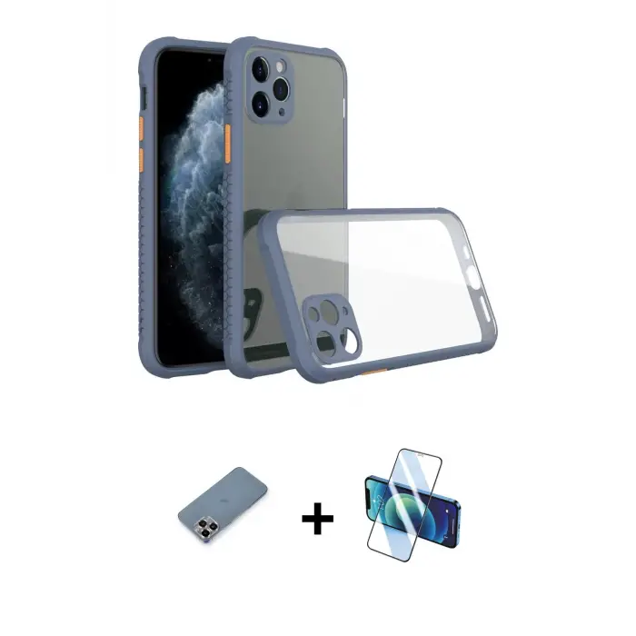 ieg™ iPhone 11 Pro Max Kılıf Nova Asil Özel Seri - Siyah 3D Antistatik Seramik Nano Ekran Koruyucu + Metal Kamera Lens Koruma Cam - MR