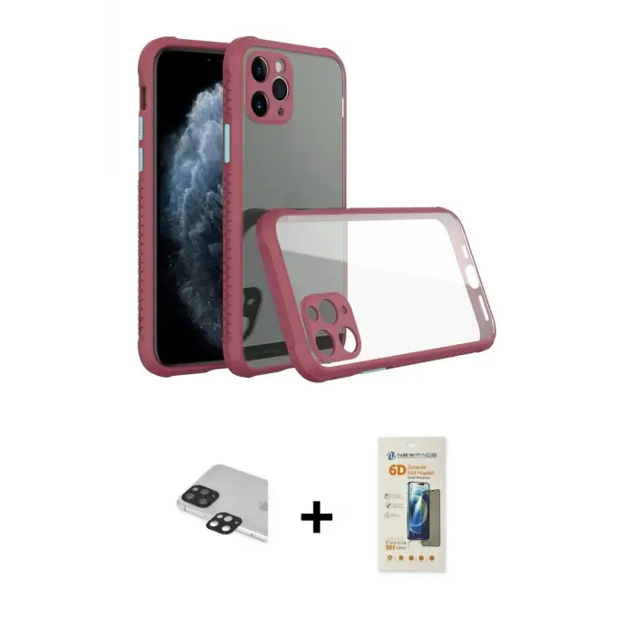 ieg™ iPhone 11 Pro Max Kılıf Nova Asil Özel Seri - Siyah 6D Mat Seramik Hayalet Nano Ekran Koruyucu + Pers Alüminyum Kamera Lens - SH