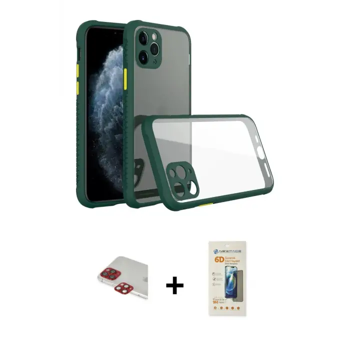 ieg™ iPhone 11 Pro Max Kılıf Nova Asil Özel Seri - Siyah 6D Mat Seramik Hayalet Nano Ekran Koruyucu + Pers Alüminyum Kamera Lens - KI
