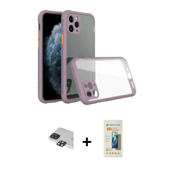ieg™ iPhone 11 Pro Max Kılıf Nova Asil Özel Seri - Siyah 6D Mat Seramik Hayalet Nano Ekran Koruyucu + Pers Alüminyum Kamera Lens - SH