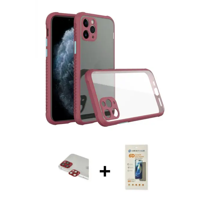 ieg™ iPhone 11 Pro Max Kılıf Nova Asil Özel Seri - Siyah 6D Mat Seramik Hayalet Nano Ekran Koruyucu + Pers Alüminyum Kamera Lens - KI
