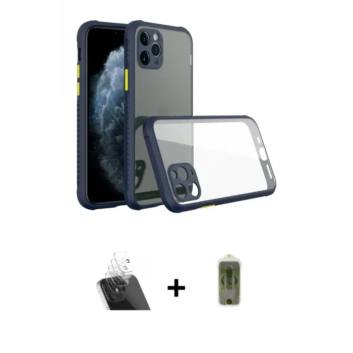 ieg™ iPhone 11 Pro Max Kılıf Nova Asil Özel Seri - Siyah Joko Magic 5D Hayalet Cam + Kamera Lens Koruma Cam - SF