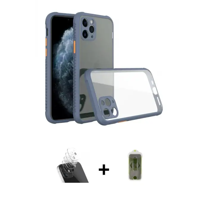 ieg™ iPhone 11 Pro Max Kılıf Nova Asil Özel Seri - Siyah Joko Magic 5D Hayalet Cam + Kamera Lens Koruma Cam - SF
