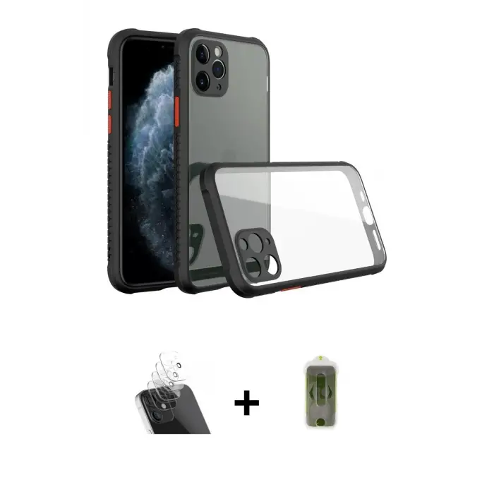 ieg™ iPhone 11 Pro Max Kılıf Nova Asil Özel Seri - Siyah Joko Magic 5D Hayalet Cam + Kamera Lens Koruma Cam - SF