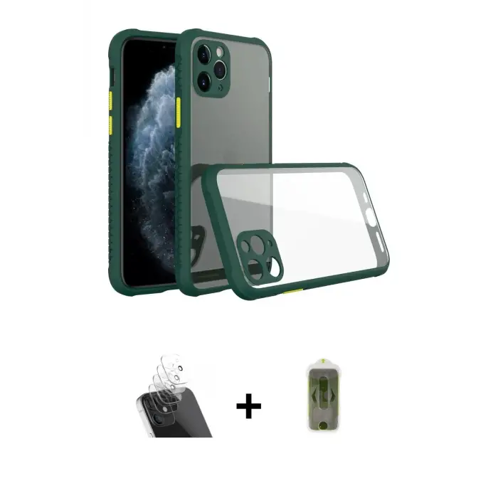 ieg™ iPhone 11 Pro Max Kılıf Nova Asil Özel Seri - Siyah Joko Magic 5D Hayalet Cam + Kamera Lens Koruma Cam - SF