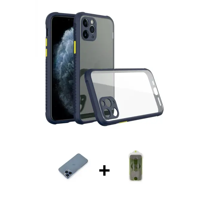 ieg™ iPhone 11 Pro Max Kılıf Nova Asil Özel Seri - Siyah Joko Magic 5D Hayalet Cam + Metal Kamera Lens Koruma Cam - MI