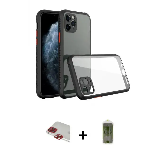 ieg™ iPhone 11 Pro Max Kılıf Nova Asil Özel Seri - Siyah Joko Magic 5D Hayalet Cam + Pers Alüminyum Kamera Lens - KI