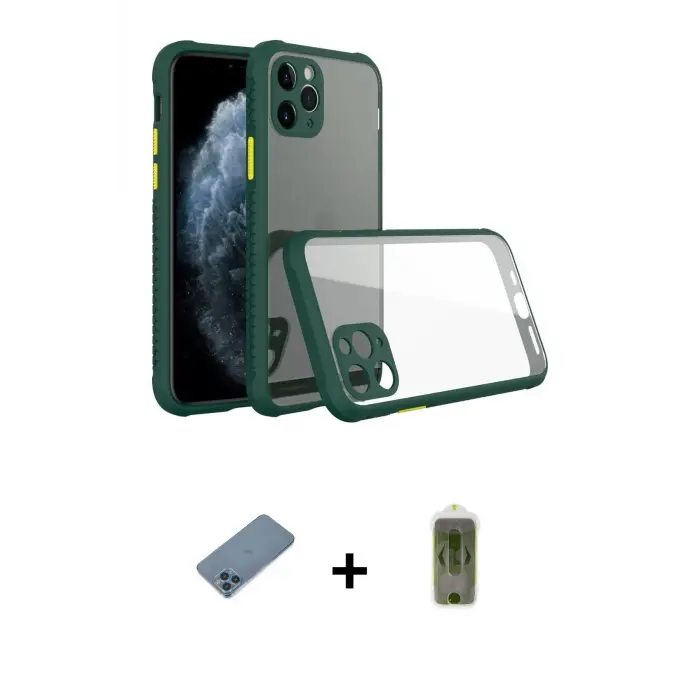 ieg™ iPhone 11 Pro Max Kılıf Nova Asil Özel Seri - Siyah Joko Magic 5D Hayalet Cam + Shine Kamera Lens Koruma Cam - MI