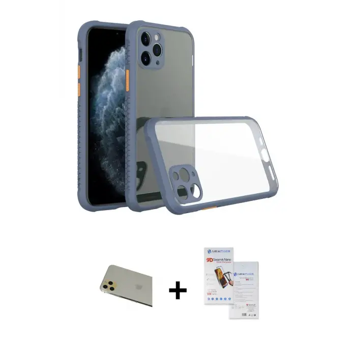 ieg™ iPhone 11 Pro Max Kılıf Nova Asil Özel Seri - Siyah Seramik Nano Ekran Koruyucu + Rainbow Kamera Lens Koruma Cam - GD