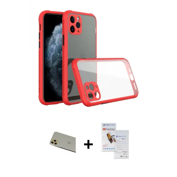 ieg™ iPhone 11 Pro Max Kılıf Nova Asil Özel Seri - Siyah Seramik Nano Ekran Koruyucu + Rainbow Kamera Lens Koruma Cam - GD