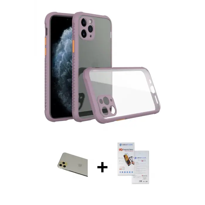 ieg™ iPhone 11 Pro Max Kılıf Nova Asil Özel Seri - Siyah Seramik Nano Ekran Koruyucu + Rainbow Kamera Lens Koruma Cam - GD