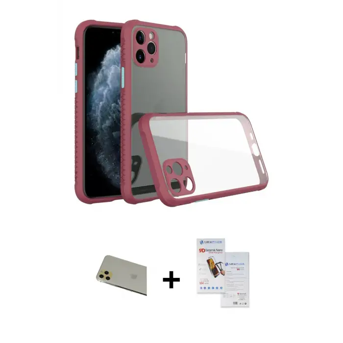 ieg™ iPhone 11 Pro Max Kılıf Nova Asil Özel Seri - Siyah Seramik Nano Ekran Koruyucu + Rainbow Kamera Lens Koruma Cam - GD