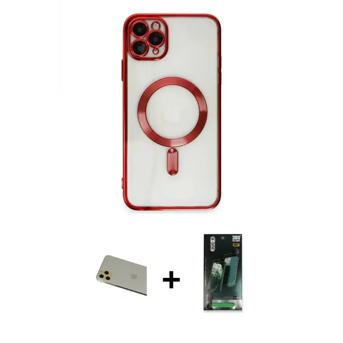 ieg™ iPhone 11 Pro Max Kılıf Nova Işık Özel Seri - Şeffaf 360 Full Body Arka Koruyucu + Rainbow Kamera Lens Koruma Cam - GD