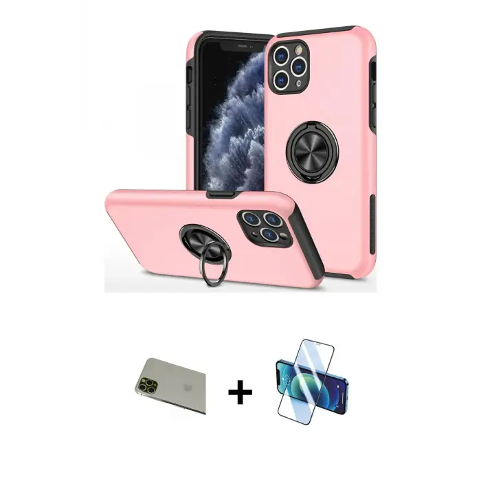 ieg™ iPhone 11 Pro Max Kılıf Odak Form Prime - Siyah 3D Antistatik Seramik Nano Ekran Koruyucu + Rainbow Kamera Lens Koruma Cam - YL