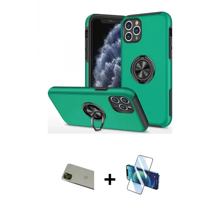 ieg™ iPhone 11 Pro Max Kılıf Odak Form Prime - Siyah 3D Antistatik Seramik Nano Ekran Koruyucu + Rainbow Kamera Lens Koruma Cam - YL