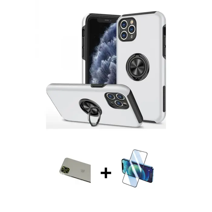 ieg™ iPhone 11 Pro Max Kılıf Odak Form Prime - Siyah 3D Antistatik Seramik Nano Ekran Koruyucu + Rainbow Kamera Lens Koruma Cam - YL