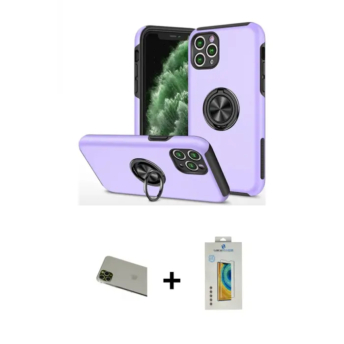 ieg™ iPhone 11 Pro Max Kılıf Odak Form Prime - Siyah Polymer Nano Ekran Koruyucu + Rainbow Kamera Lens Koruma Cam - YL