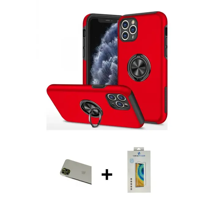 ieg™ iPhone 11 Pro Max Kılıf Odak Form Prime - Siyah Polymer Nano Ekran Koruyucu + Rainbow Kamera Lens Koruma Cam - YL