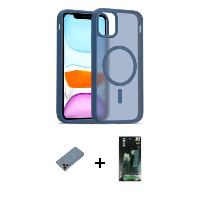 ieg™ iPhone 11 Pro Max Kılıf Siluet Minimal Prime - Şeffaf 360 Full Body Arka Koruyucu + Shine Kamera Lens Koruma Cam - PE