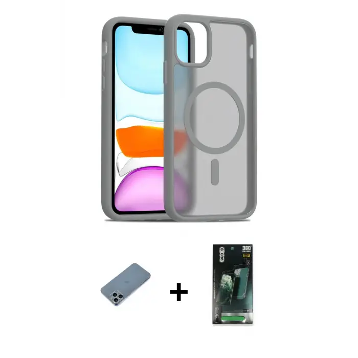 ieg™ iPhone 11 Pro Max Kılıf Siluet Minimal Prime - Şeffaf 360 Full Body Arka Koruyucu + Shine Kamera Lens Koruma Cam - SABE