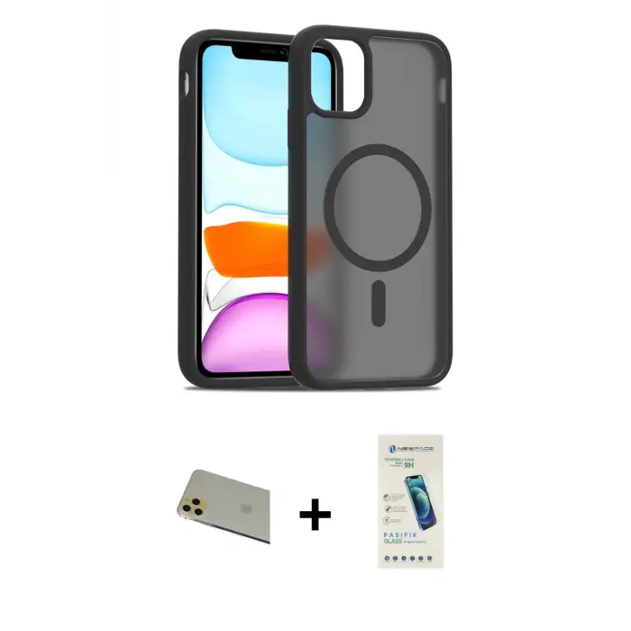 ieg™ iPhone 11 Pro Max Kılıf Siluet Minimal Prime - Şeffaf Pasifik Cam Ekran Koruyucu + Rainbow Kamera Lens Koruma Cam - GD