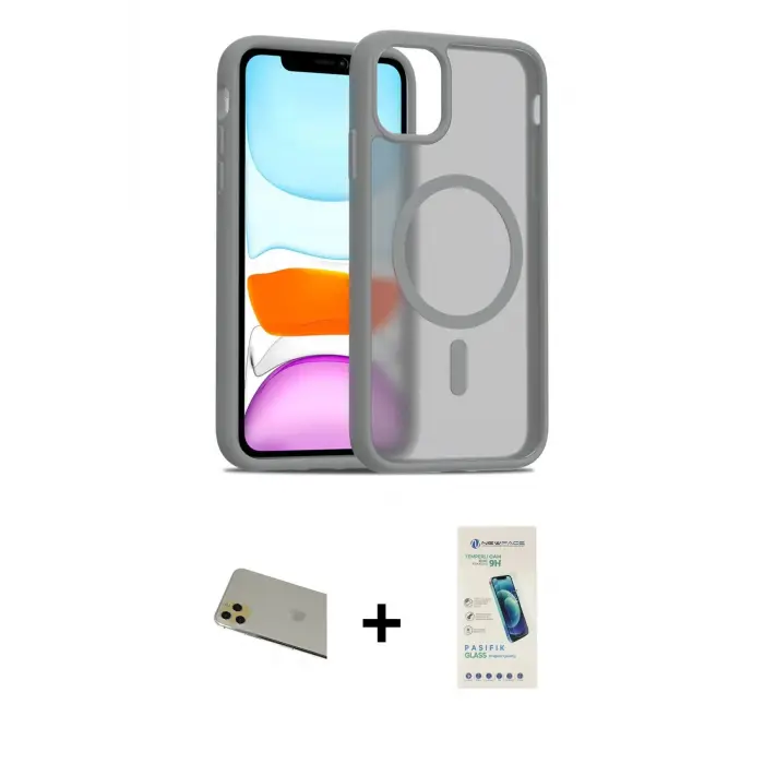 ieg™ iPhone 11 Pro Max Kılıf Siluet Minimal Prime - Şeffaf Pasifik Cam Ekran Koruyucu + Rainbow Kamera Lens Koruma Cam - GD