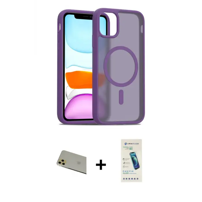 ieg™ iPhone 11 Pro Max Kılıf Siluet Minimal Prime - Şeffaf Pasifik Cam Ekran Koruyucu + Rainbow Kamera Lens Koruma Cam - GD