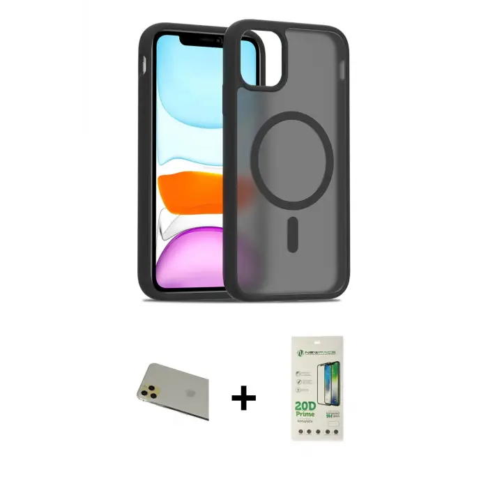 ieg™ iPhone 11 Pro Max Kılıf Siluet Minimal Prime - Siyah 20D Premium Cam Ekran Koruyucu + Rainbow Kamera Lens Koruma Cam - GD