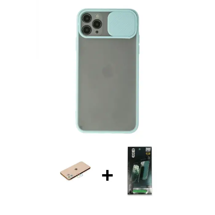 ieg™ iPhone 11 Pro Max Kılıf Vadi Çizgi - Şeffaf 360 Full Body Arka Koruyucu + Renkli Kamera Lens Koruma Cam - MI