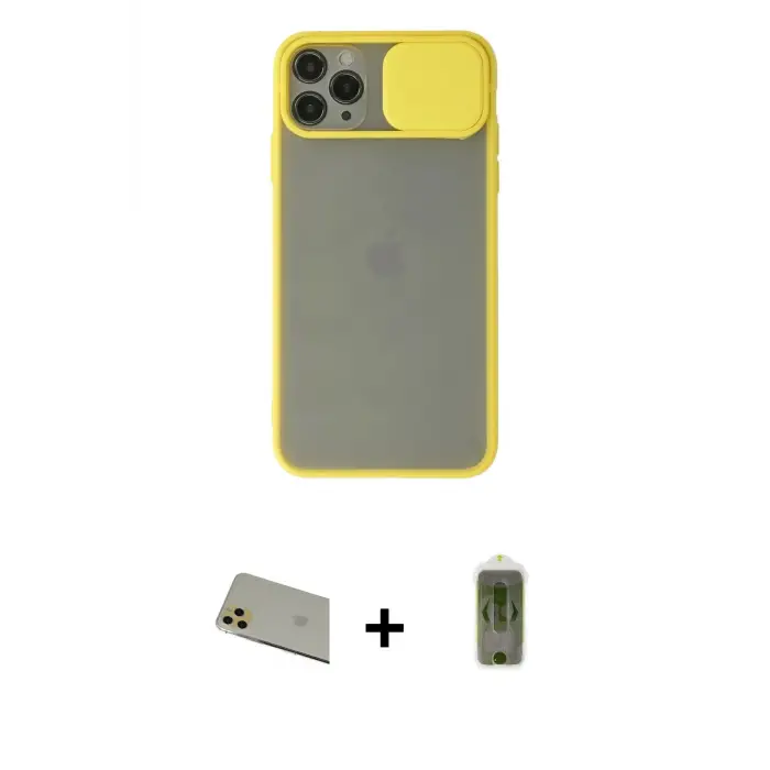 ieg™ iPhone 11 Pro Max Kılıf Vadi Çizgi - Siyah Joko Magic 5D Hayalet Cam + Rainbow Kamera Lens Koruma Cam - GD