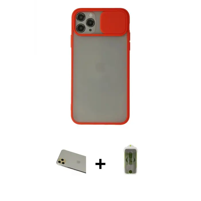 ieg™ iPhone 11 Pro Max Kılıf Vadi Çizgi - Siyah Joko Magic 5D Hayalet Cam + Rainbow Kamera Lens Koruma Cam - GD