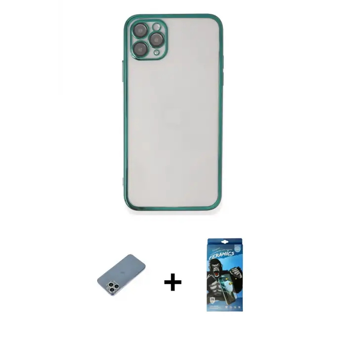 ieg™ iPhone 11 Pro Max Kılıf Vadi Minimal - Siyah 34D Izgaralı Cam + Shine Kamera Lens Koruma Cam - GS
