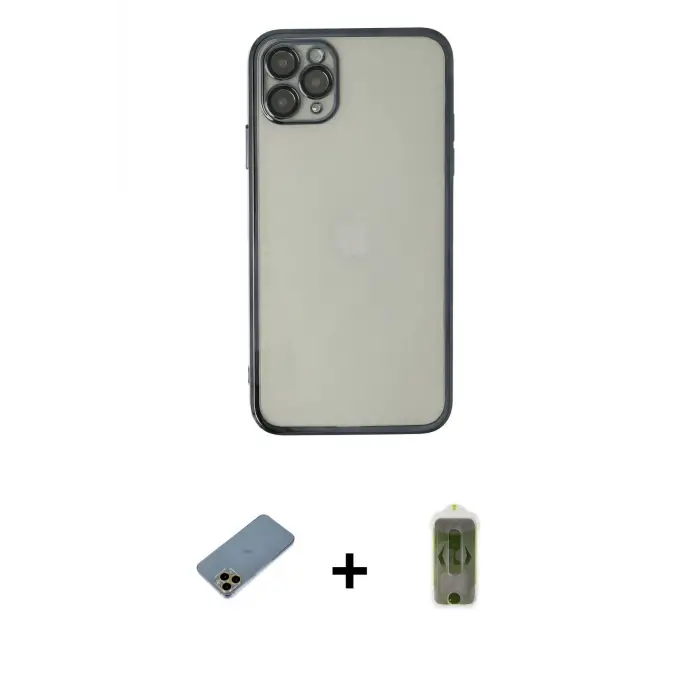 ieg™ iPhone 11 Pro Max Kılıf Vadi Minimal - Siyah Joko Magic 5D Hayalet Cam + Shine Kamera Lens Koruma Cam - GD