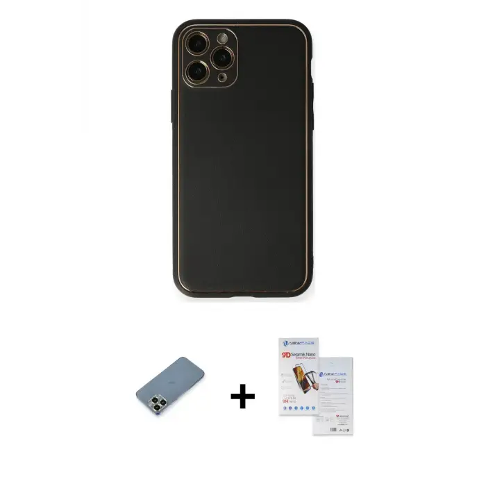 ieg™ iPhone 11 Pro Max Kılıf Yadigar Klasik - Siyah Seramik Nano Ekran Koruyucu + Metal Kamera Lens Koruma Cam - AKYL
