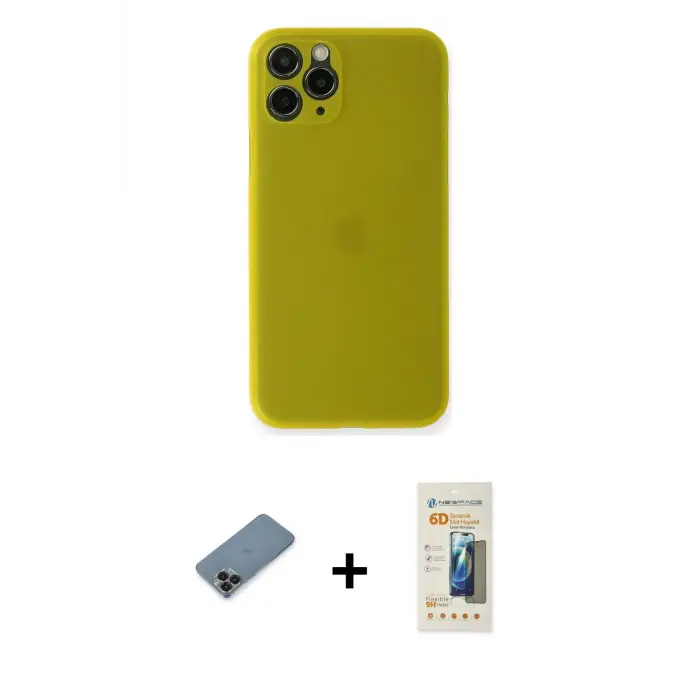 ieg™ iPhone 11 Pro Max Kılıf Yadigar Yansıma Serisi - Siyah 6D Mat Seramik Hayalet Nano Ekran Koruyucu + Metal Kamera Lens Koruma Cam - SH