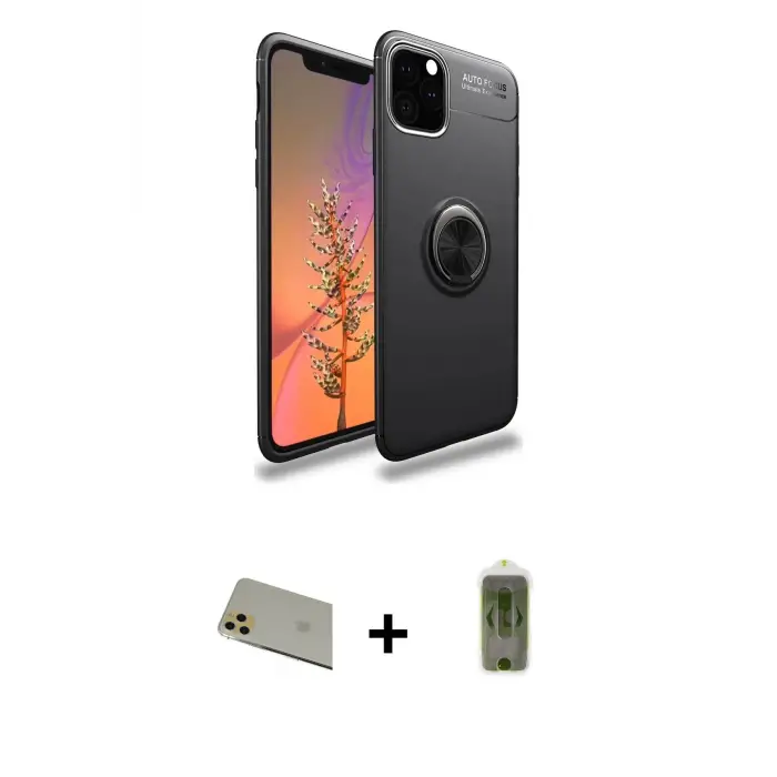 ieg™ iPhone 11 Pro Max Kılıf Yankı Form Prime - Siyah Joko Magic 5D Hayalet Cam + Rainbow Kamera Lens Koruma Cam - GD